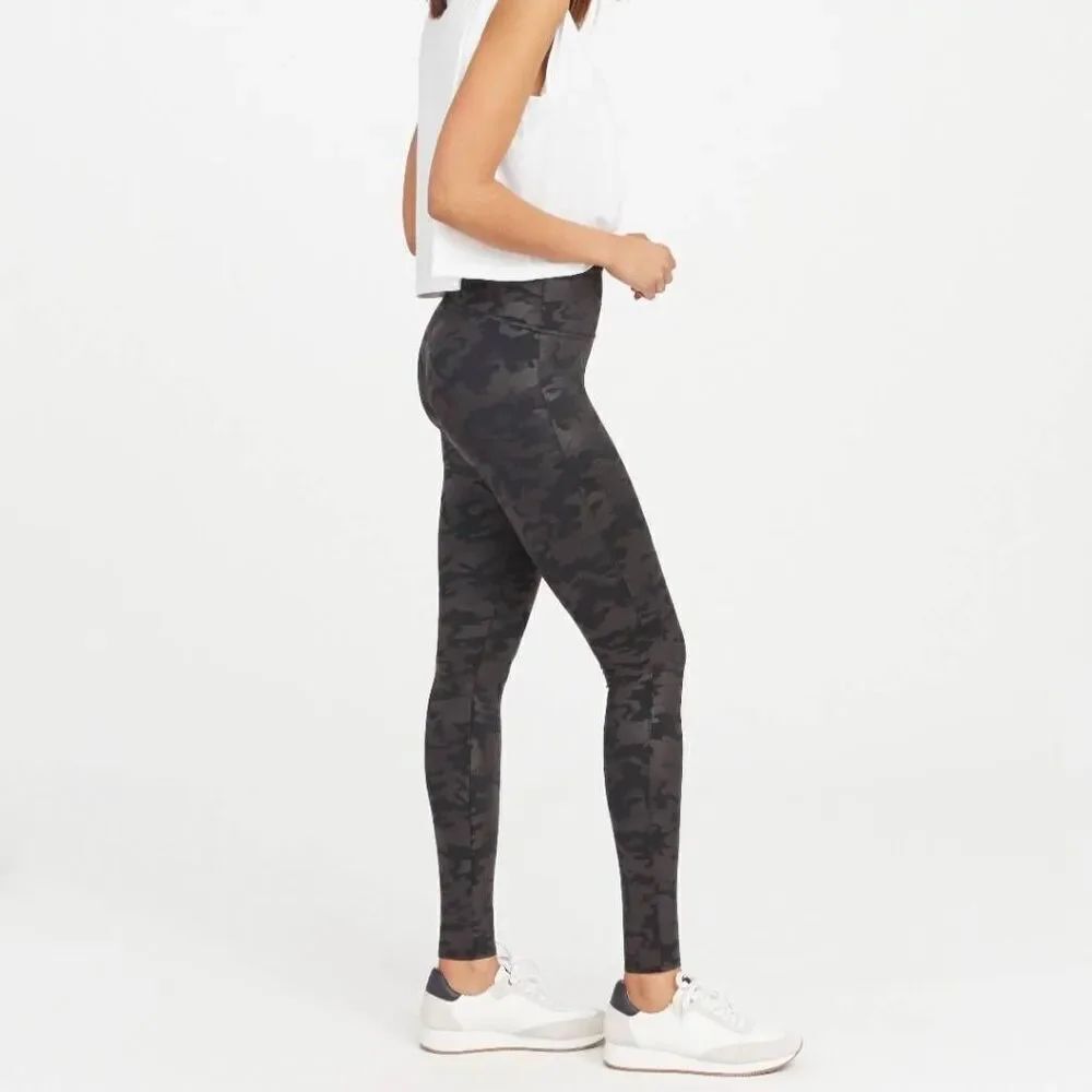 Spanx Faux Leather Black Camo Leggings